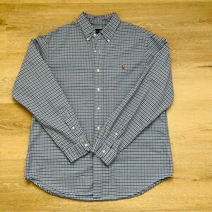 RALPH LAUREN Mens X-Large Button Down Shirt Blue Gingham Plaid Long Sleeve